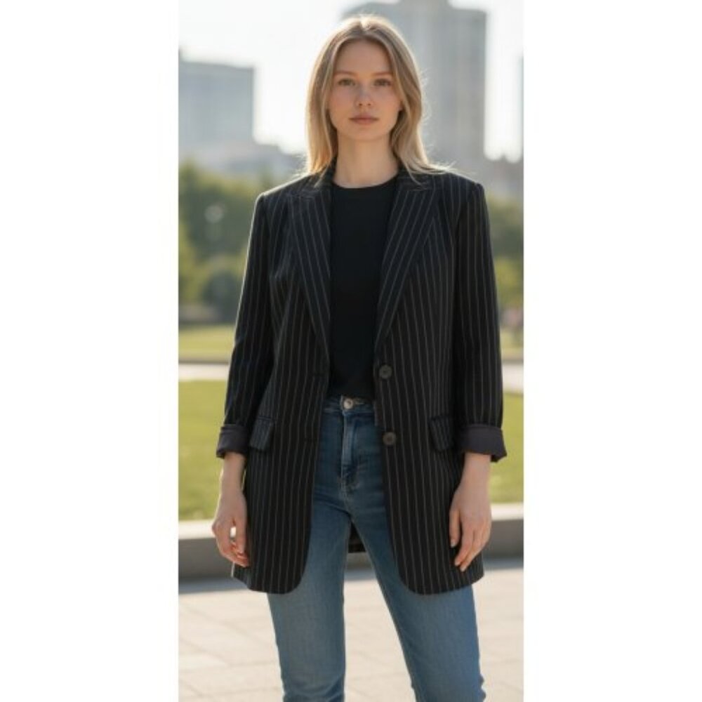 PARADOX Black Pinstripe Blazer Jacket Ladies Size 14